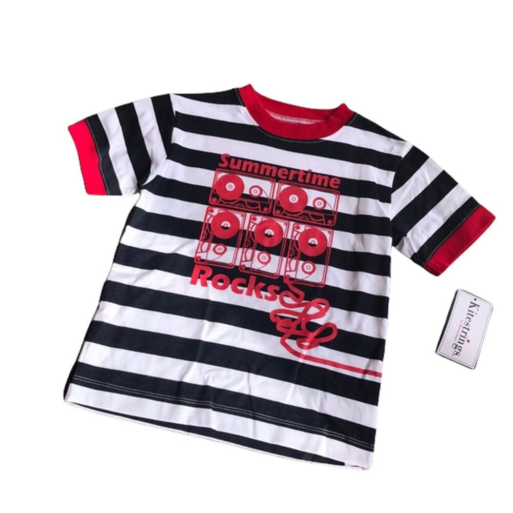 Kitestrings Boys Tee Shirt TShirt Top T Size‎ 4 Navy Blue Red Striped Summer NEW